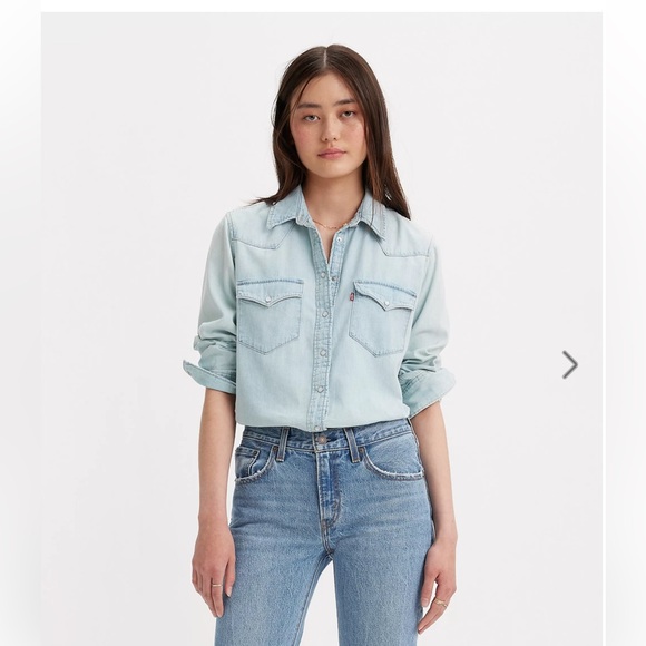 Levi's Western Light Wash Button Down Denim Shirt NWT Size M - Picture 1 of 4